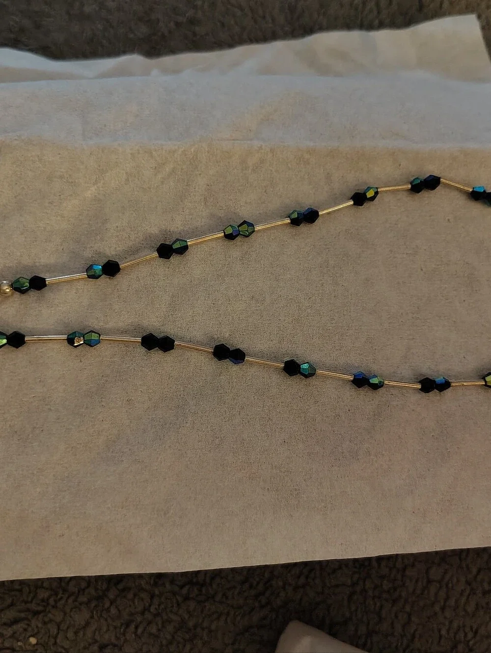 Black and Iridescent Beaded Women's Choker Sterling silver 925